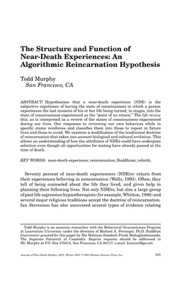 The Structure and Function of Near-Death Experiences: an Algorithmic Reincarnation Hypothesis