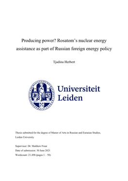 Rosatom's Nuclear Energy Assistance As Part of Russian Foreign Energy Policy