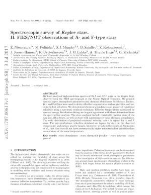 Spectroscopic Survey of Kepler Stars. II. FIES/NOT Observations of A
