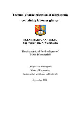 Thermal Characterization of Magnesium Containing Ionomer Glasses