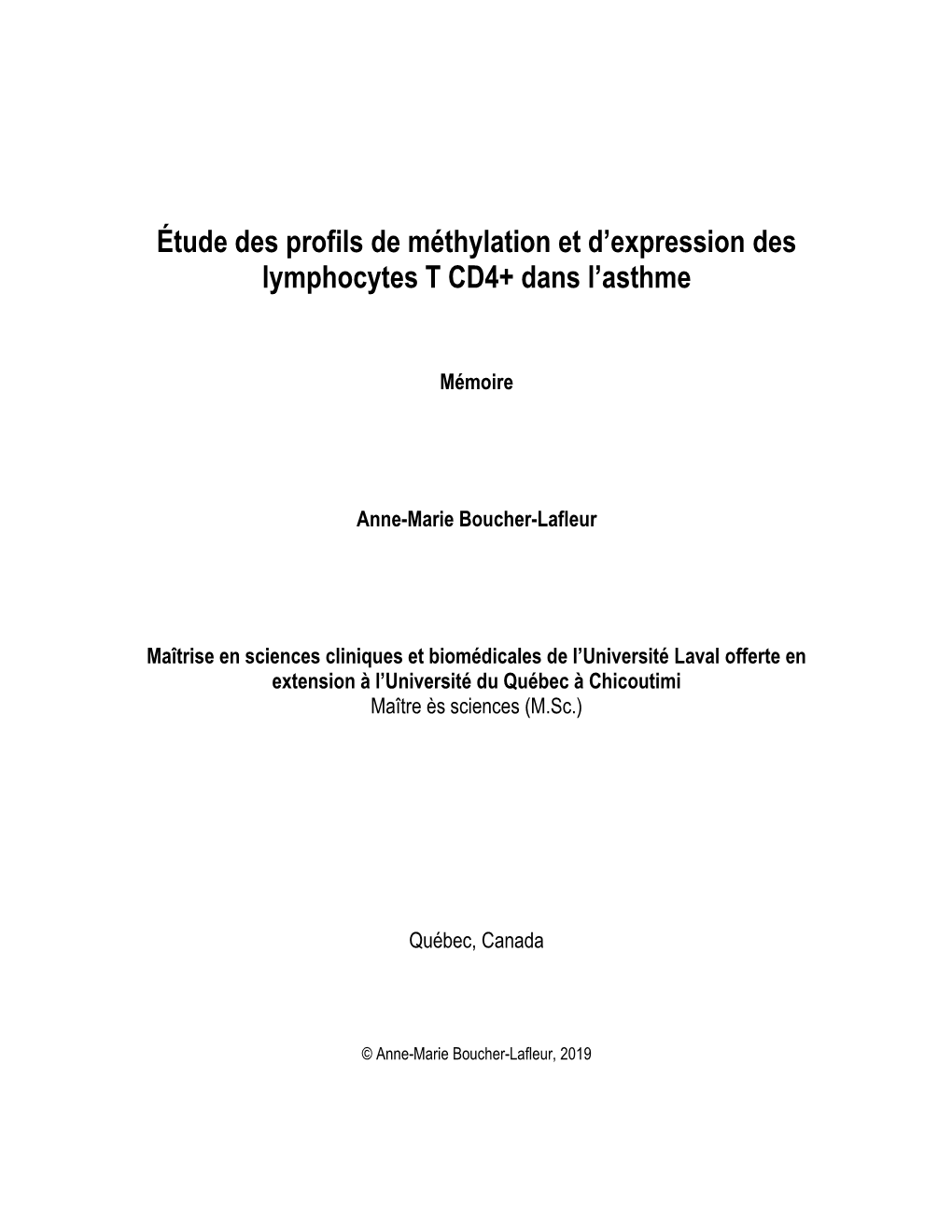 Étude Des Profils De Méthylation Et D'expression Des