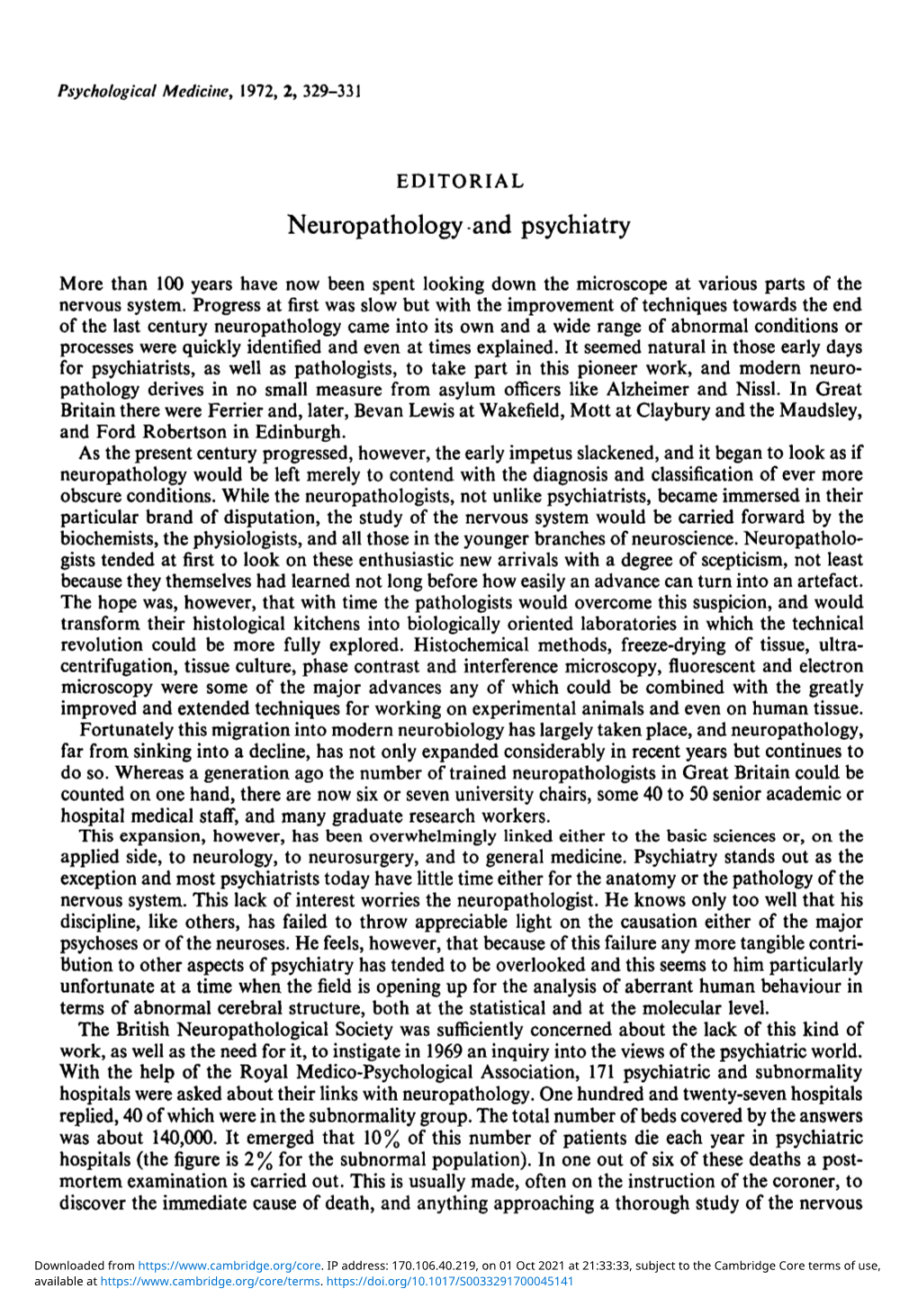 Neuropathology and Psychiatry