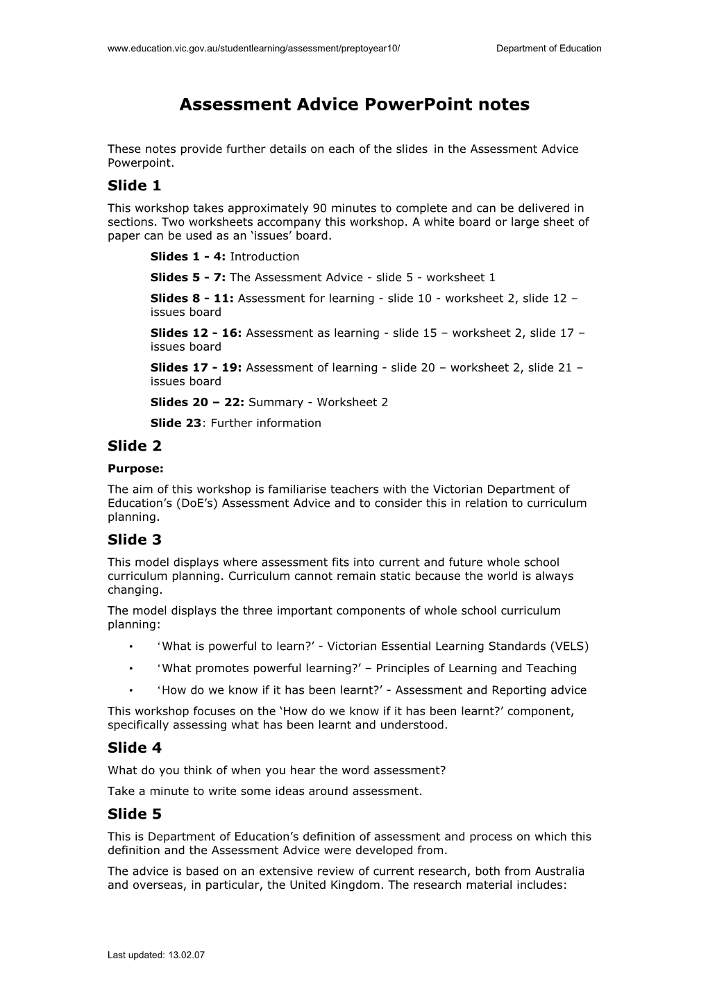 Assessment Advice Powerpoint Notes