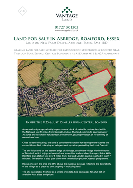 Land for Sale in Abridge, Romford, Essex Land on New Farm Drive, Abridge, Essex, RM4 1BD