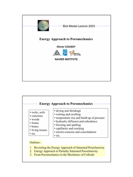 Energy Approach to Poromechanics Energy Approach To
