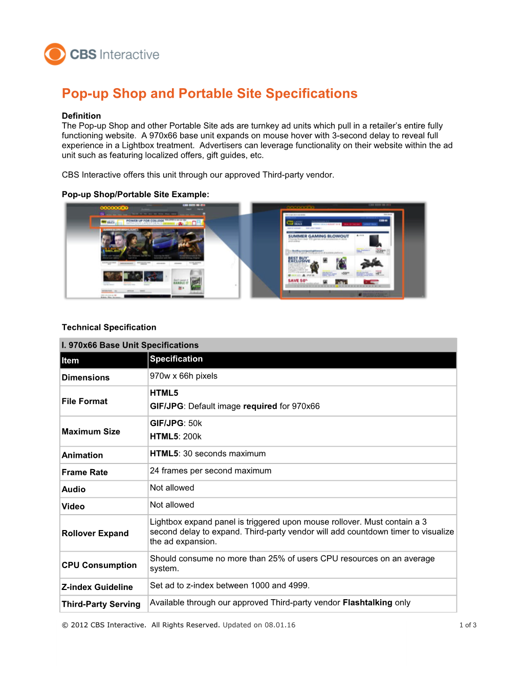 Pop-Up Shop and Portable Site Specifications