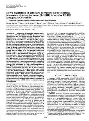 In Rats by LH-RH Antagonist Cetrorelix (Suppression of Pituitary-Gonadal Axis/Binding Characteristics/In Vitro Desaturation) GABOR HALMOS*T, ANDREW V