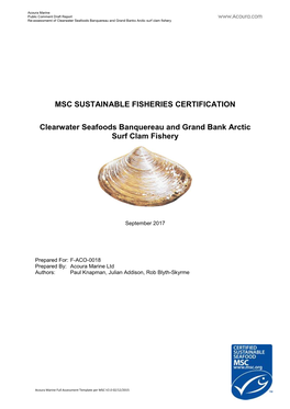 MSC SUSTAINABLE FISHERIES CERTIFICATION Clearwater