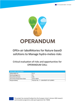 Critical Evaluation of Risks and Opportunities for OPERANDUM Oals