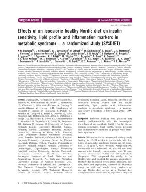 Effects of an Isocaloric Healthy Nordic Diet on Insulin Sensitivity, Lipid Proﬁle and Inﬂammation Markers in Metabolic Syndrome – a Randomized Study (SYSDIET)