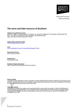 The Wave and Tidal Resource of Scotland