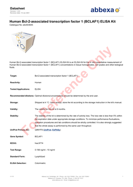 (BCLAF1) ELISA Kit Catalogue No.:Abx503645