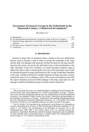 Governance of General Average in the Netherlands in the Nineteenth Century: a Backward Development?