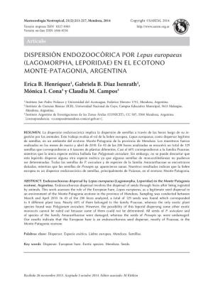 DISPERSIÓN ENDOZOOCÓRICA POR Lepus Europaeus (LAGOMORPHA, LEPORIDAE) EN EL ECOTONO MONTE-PATAGONIA, ARGENTINA