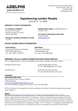 2020 London Theatre Itinerary