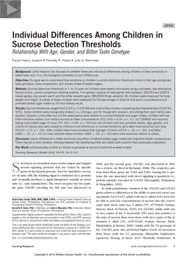 Individual Differences Among Children in Sucrose Detection Thresholds Relationship with Age, Gender, and Bitter Taste Genotype
