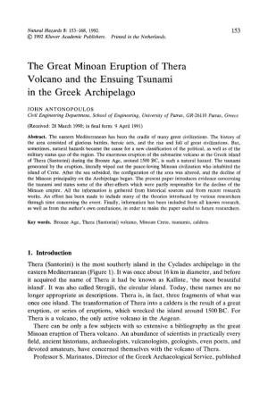 The Great Minoan Eruption of Thera Volcano and the Ensuing Tsunami in the Greek Archipelago