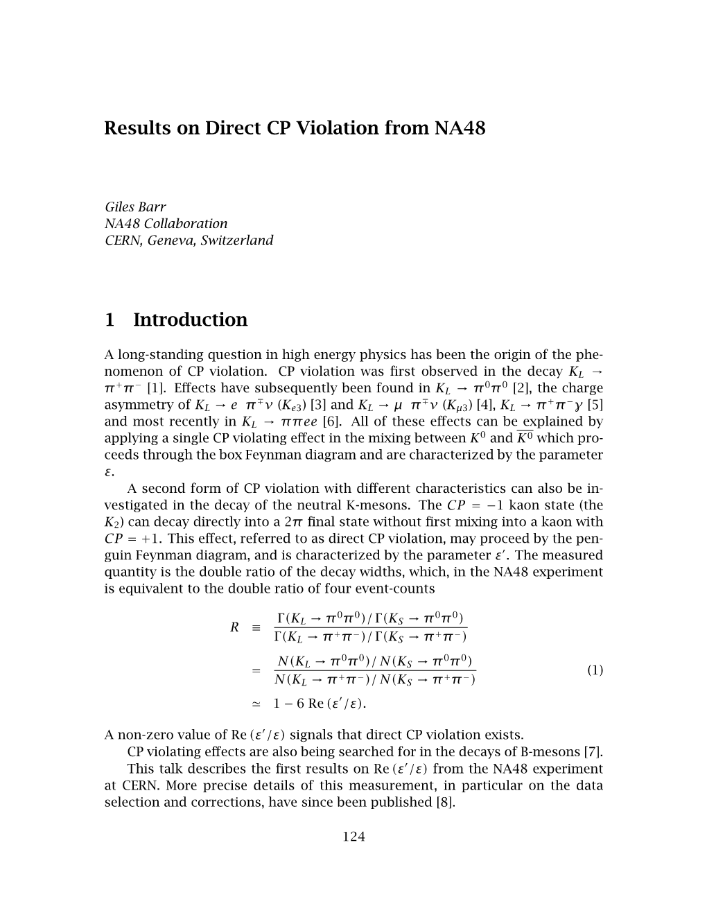 Results on Direct CP Violation from NA48 1 Introduction