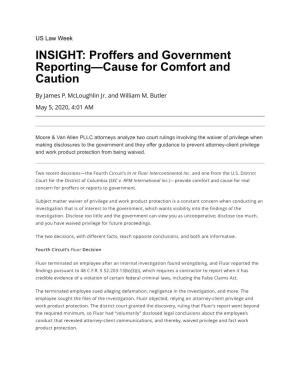 INSIGHT: Proffers and Government Reporting—Cause for Comfort and Caution