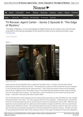 TV Review: Agent Carter – Series 2 Episode 8: 'The Edge of Mystery