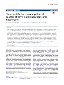 Thermophilic Bacteria Are Potential Sources of Novel Rieske Non-Heme