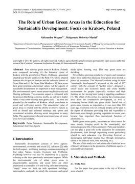 The Role of Urban Green Areas in the Education for Sustainable Development: Focus on Krakow, Poland