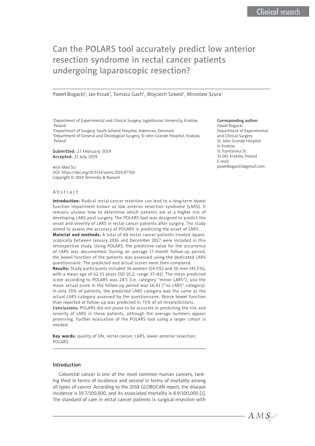 Can the POLARS Tool Accurately Predict Low Anterior Resection Syndrome in Rectal Cancer Patients Undergoing Laparoscopic Resection?