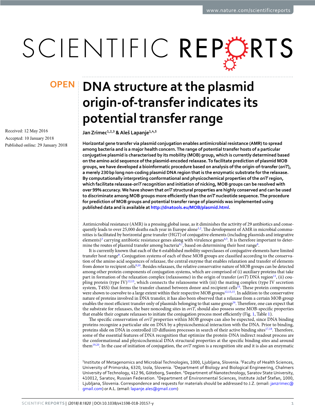 DNA Structure at the Plasmid Origin-Of-Transfer Indicates Its