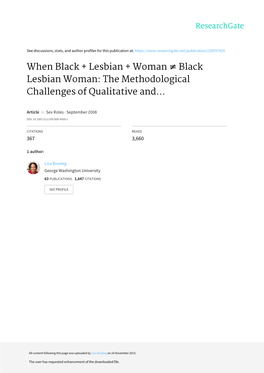 When Black + Lesbian + Woman ≠ Black Lesbian Woman: the Methodological Challenges of Qualitative And