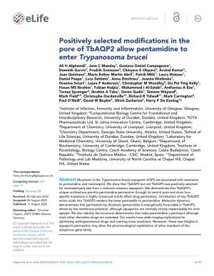 Positively Selected Modifications in the Pore of Tbaqp2 Allow Pentamidine