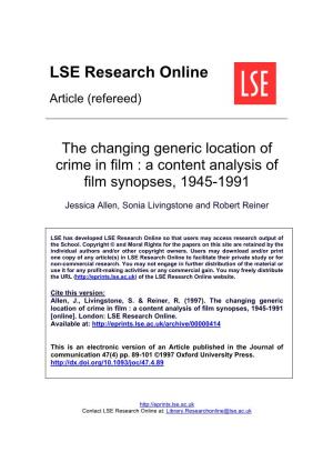 The Changing Generic Location of Crime in Film: a Content Analysis Of