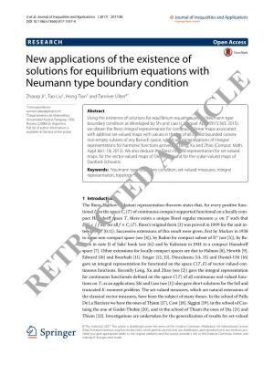 New Applications of the Existence of Solutions for Equilibrium Equations with Neumann Type Boundary Condition