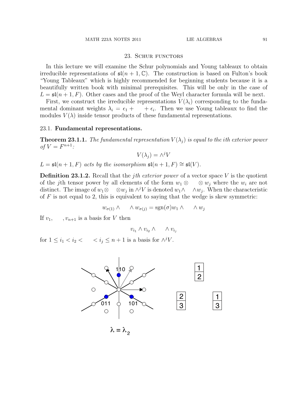 Schur Functors in This Lecture We Will Examine the Schur Polynomials and Young Tableaux to Obtain Irreducible Representations of Sl(N +1, C)