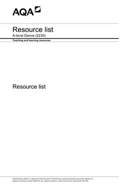 A-Level Dance Resource List Resource List
