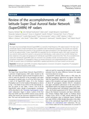 Review of the Accomplishments of Mid-Latitude Super Dual Auroral Radar