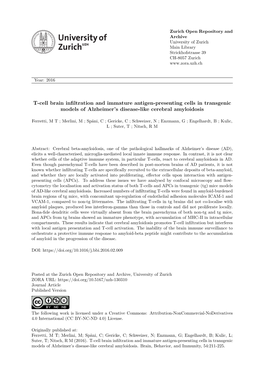 T-Cell Brain Infiltration and Immature Antigen-Presenting Cells in Transgenic Models of Alzheimerв€™S Disease-Like Cerebral