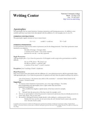 TCC Writing Center: Apostrophes