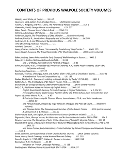 Contents of Previous Walpole Society Volumes