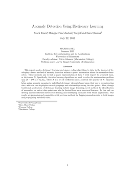 Anomaly Detection Using Dictionary Learning