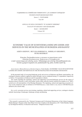 Economic Value of Ecosystem/Landscape Goods and Services in the Municipalities of Rudozem and Banite1