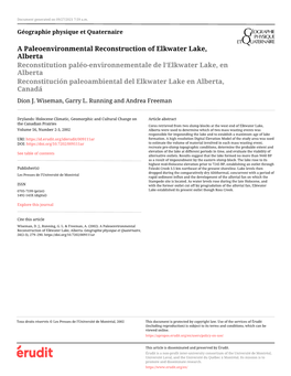 A Paleoenvironmental Reconstruction of Elkwater Lake, Alberta