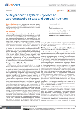 Nutrigenomics: a Systems Approach to Cardiometabolic Disease and Personal Nutrition