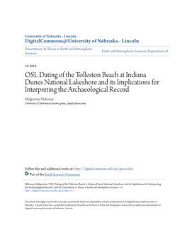 OSL Dating of the Tolleston Beach at Indiana Dunes National Lakeshore and Its Implications for Interpreting the Archaeological R