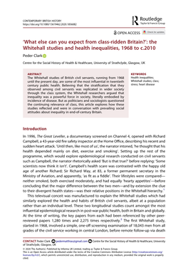 The Whitehall Studies and Health Inequalities, 1968 to C.2010 Peder Clark