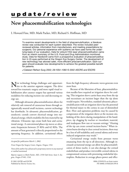 Update/Review New Phacoemulsification Technologies