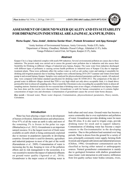 Assessment of Ground Water Quality and Its Suitability for Drinking in Industrial Area Jajmau, Kanpur, India