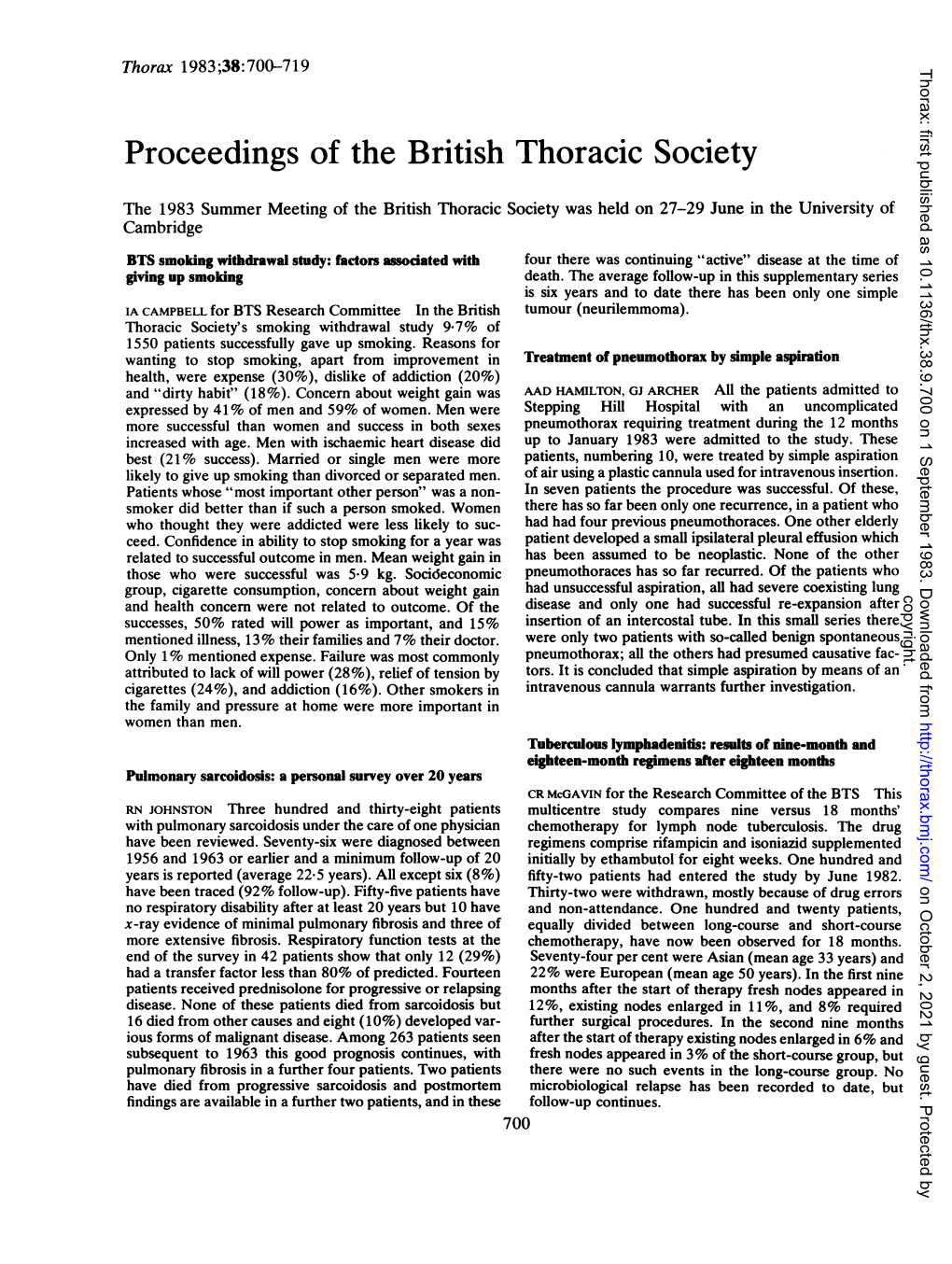 Proceedings of the British Thoracic Society