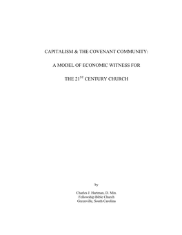 Capitalism & the Covenant Community: a Model Of