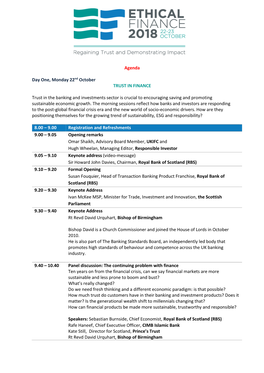 Agenda Day One, Monday 22Nd October TRUST in FINANCE Trust