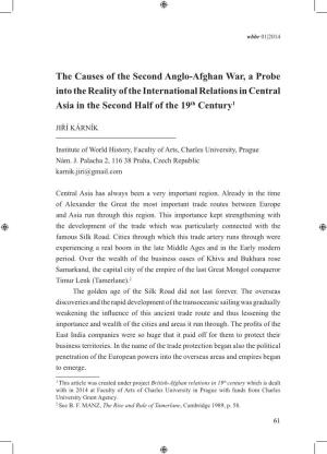 The Causes of the Second Anglo-Afghan War, a Probe Into the Reality of the International Relations in Central Asia in the Second Half of the 19Th Century1